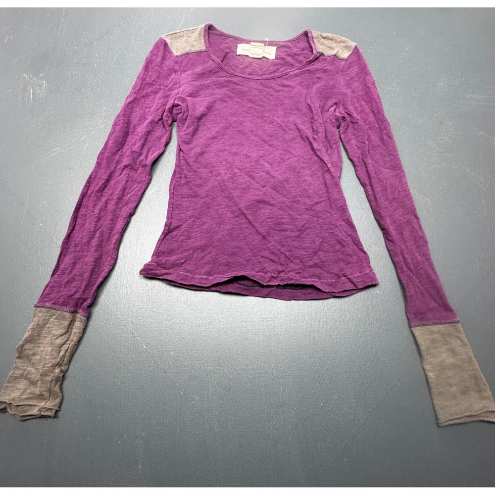 Dude Girl Womens S Purple Organic Cotton Long Sleeve Colorblock Crew Neck Shirt